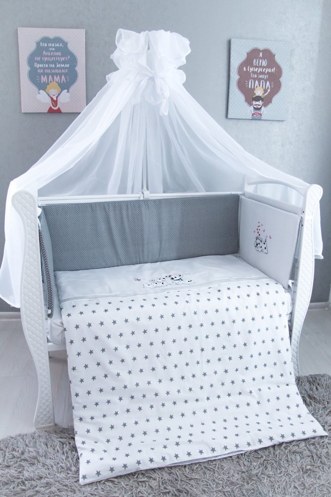 картинка Комплект в кроватку 6 предметов бязь вышивка ДОЛМАТИНЦЫ от Компасик.ру гипермаркет детских колясок и автокресел