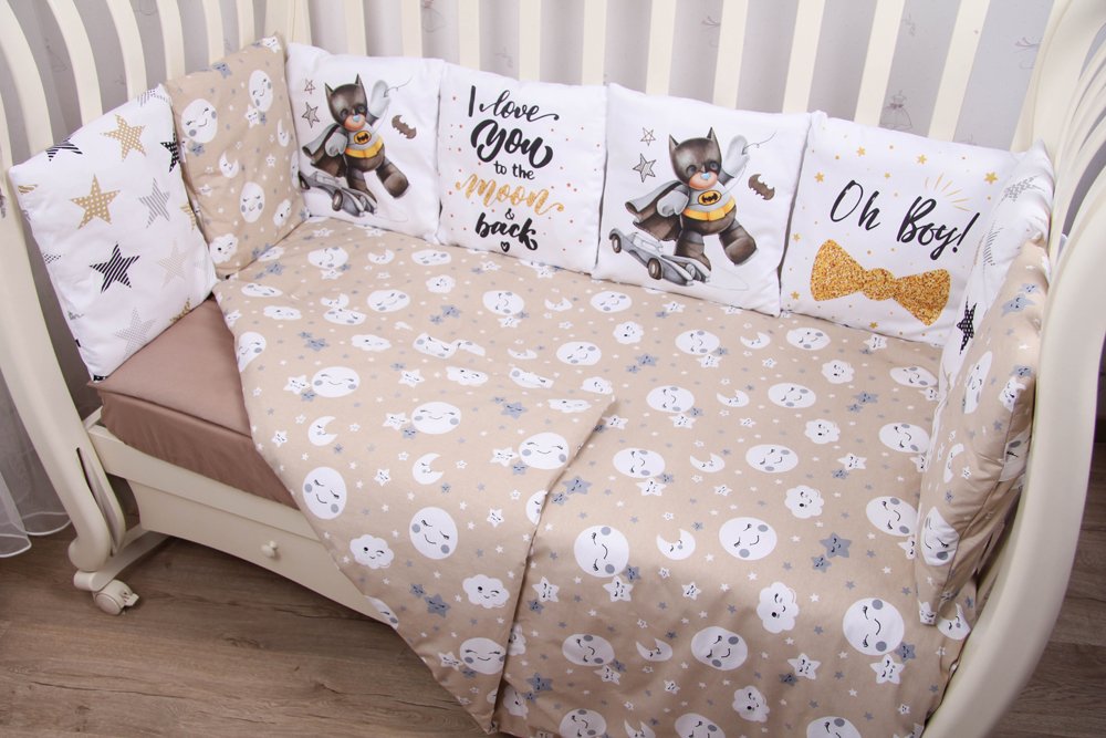 картинка Комплект в кроватку 6 предметов сатин НОЧНОЙ ГЕРОЙ от Компасик.ру гипермаркет детских колясок и автокресел