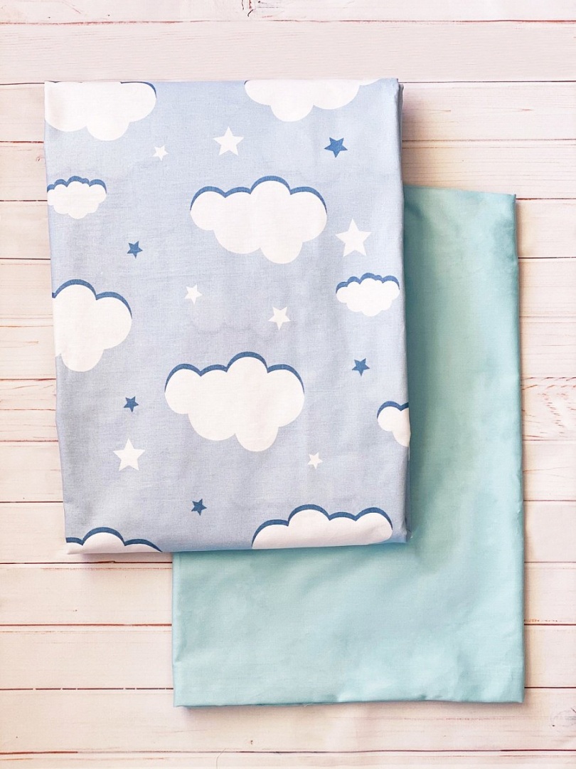 картинка Комплект постельного белья 3 предм. сатин "Облачка" голубой от Компасик.ру гипермаркет детских колясок и автокресел