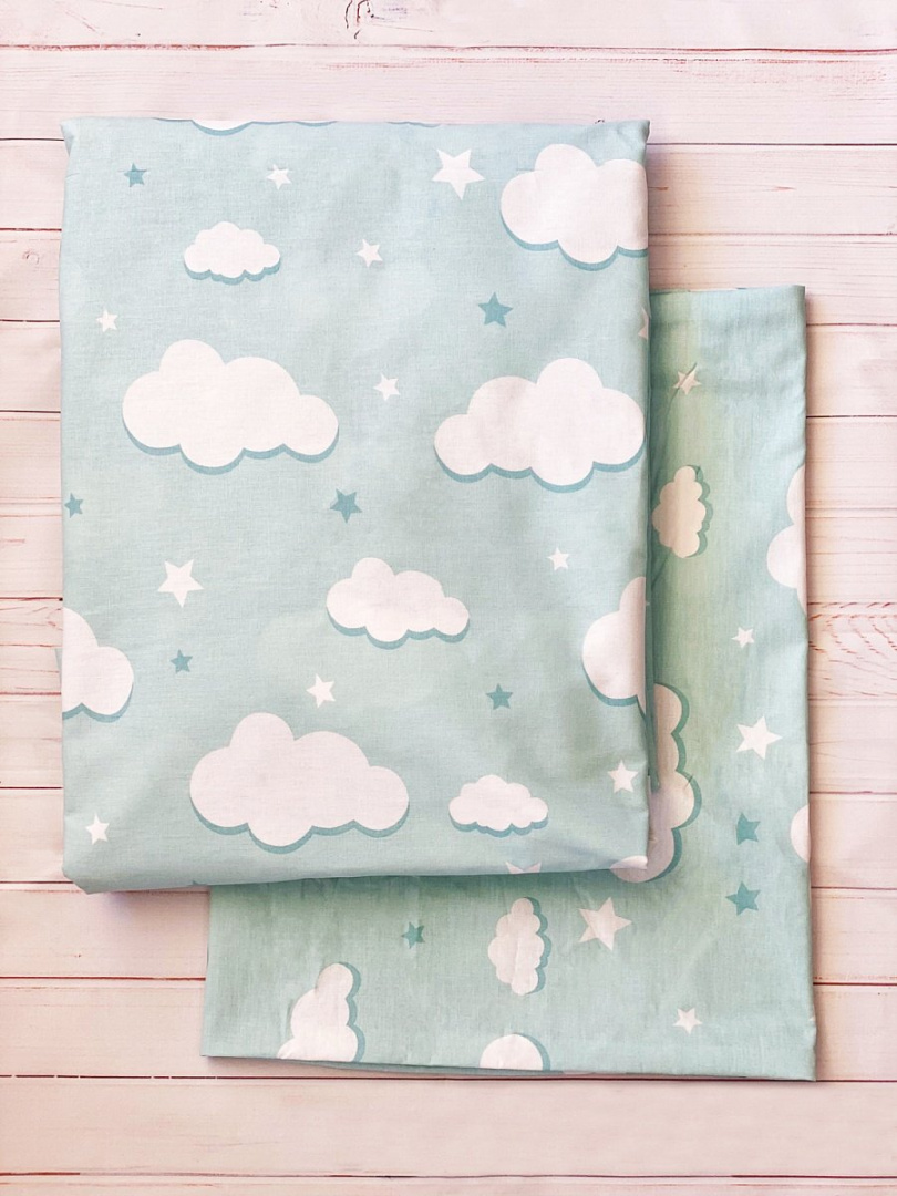 картинка Комплект постельного белья 3 предм. сатин "Облачка" мята от Компасик.ру гипермаркет детских колясок и автокресел