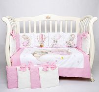 Комплект в кроватку Премиум ПАННО 5 шт.съемн.навол. подушками 6 предм.Малыш мышонок (розовый).