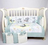 Комплект в кроватку Премиум ПАННО 5 шт.съемн.навол. подушками 6 предм. Мишка на луне(мятный)