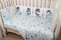 Комплект Панно 6 пр. сатин "Енотик на скейте" (мята)