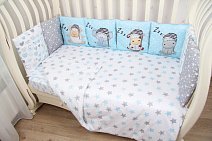 Комплект Панно 6 пр. сатин "Сонные зверушки" (голубой)