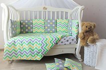 Комплект в кроватку съемные наволочки  6 предметов бязь ЗИГЗАГИ