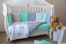 Комплект в кроватку съёмные наволочки 6 предметов бязь,поплин ЗАЙКИ 